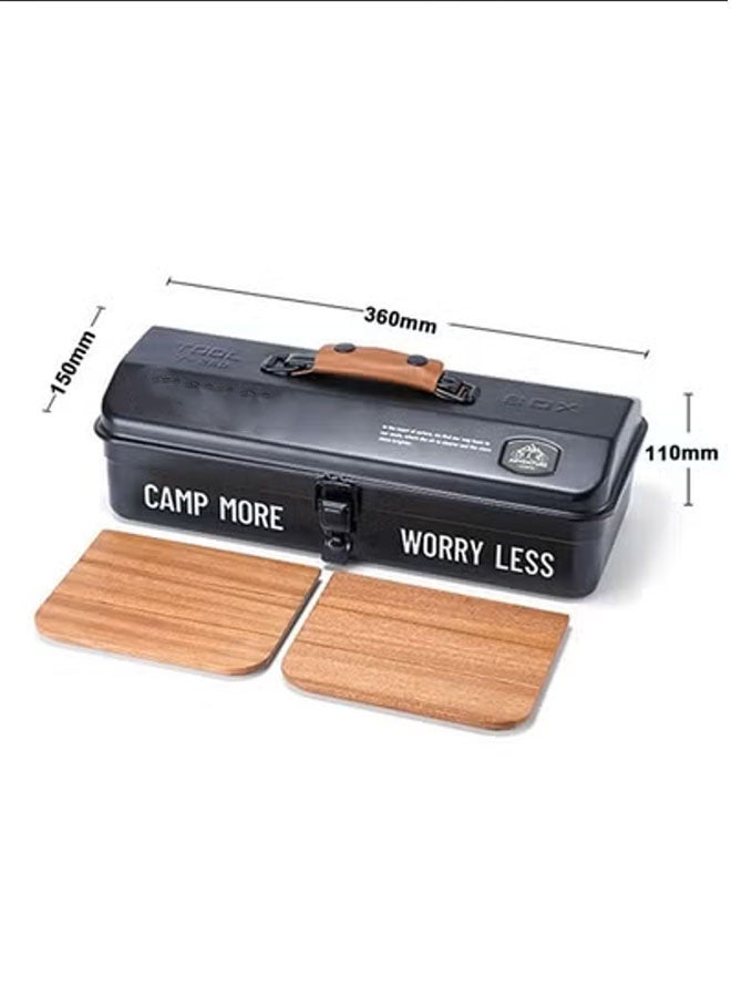 Portable Iron Tool Storage Box | Multifunctional Outdoor Camping Picnic Hand Carry Tool Case, Waterproof Anti-Rust Metal Organizer Box with Lock Buckle for Repair Tools & Camping Gear - Image 4